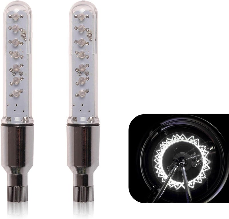 Arwrilt 2 PCS Led Bike Wheel Lights, Waterproof Bike Spoke Lights, Multi-Patterned Change Neon Flashing Lamp Bicycle Tire Valve Stem Light (White) - Image 1